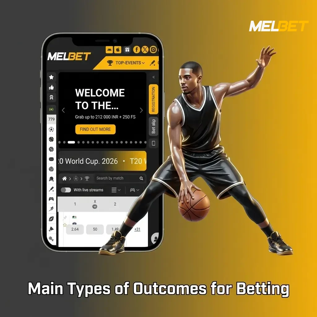 Sports betting outcome types including 1X2, Double Chance, Handicap, Over/Under, and BTTS explained for Melbet India