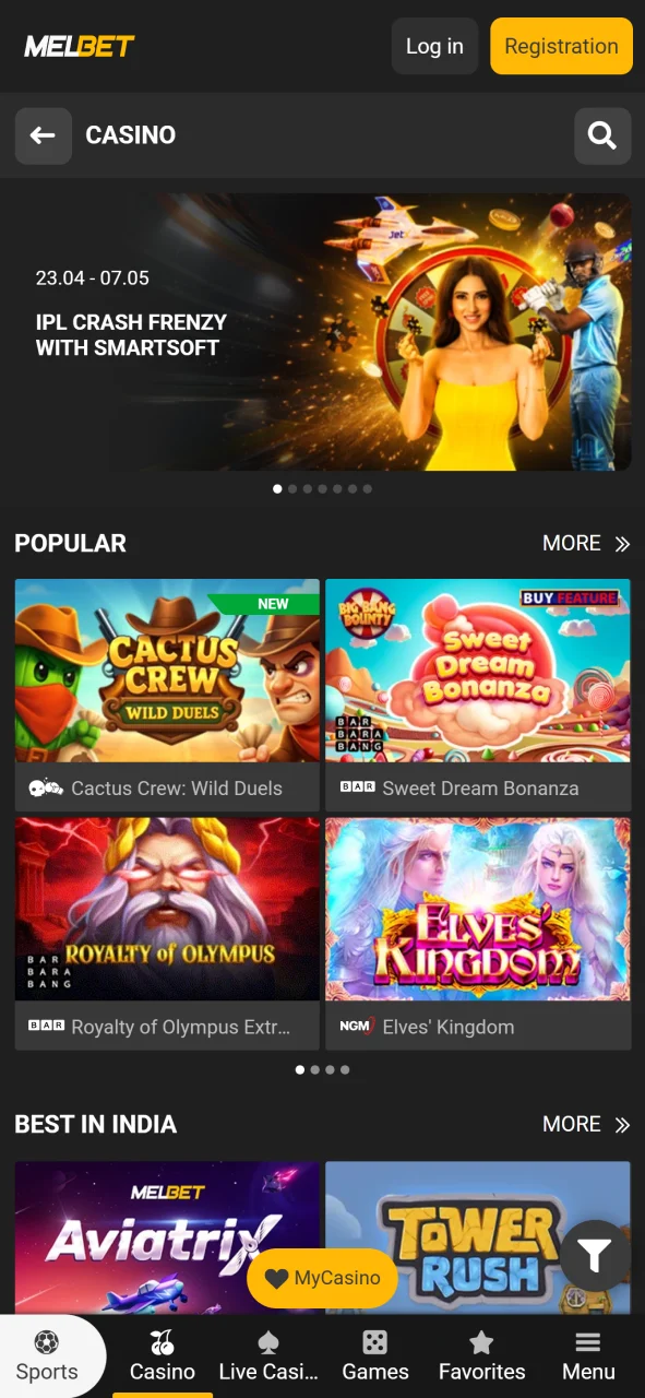 Play casino gaames and win big with Melbet app.