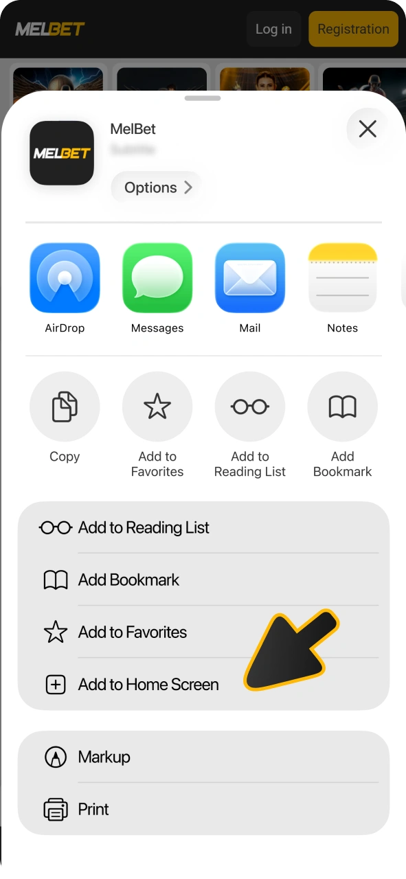 Add Melbet to home screen to get PWA app.