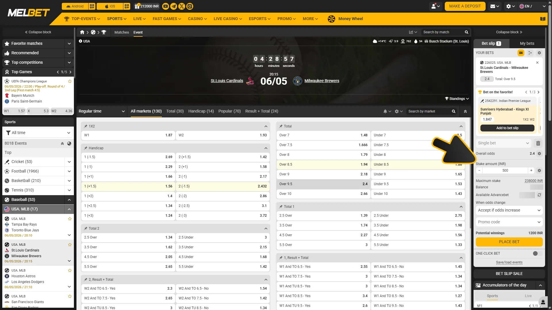 Enter bet size and confirm it at Melbet sports.