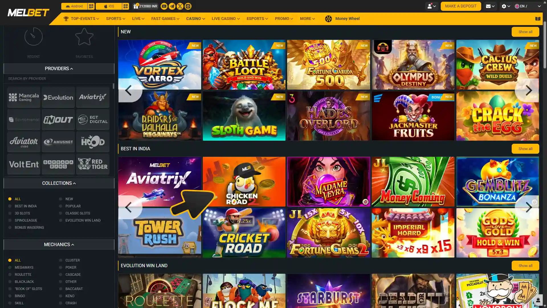 Choose game and play to win big at Melbet casino.