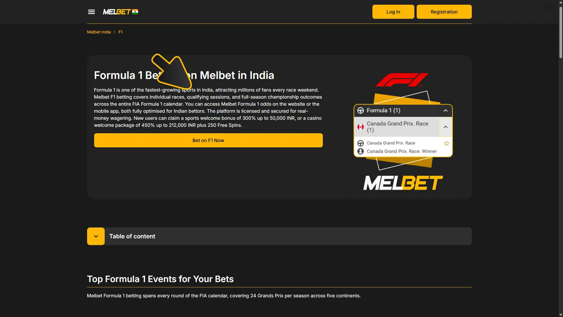 Create Melbet account for F1 betting by pressing this button.