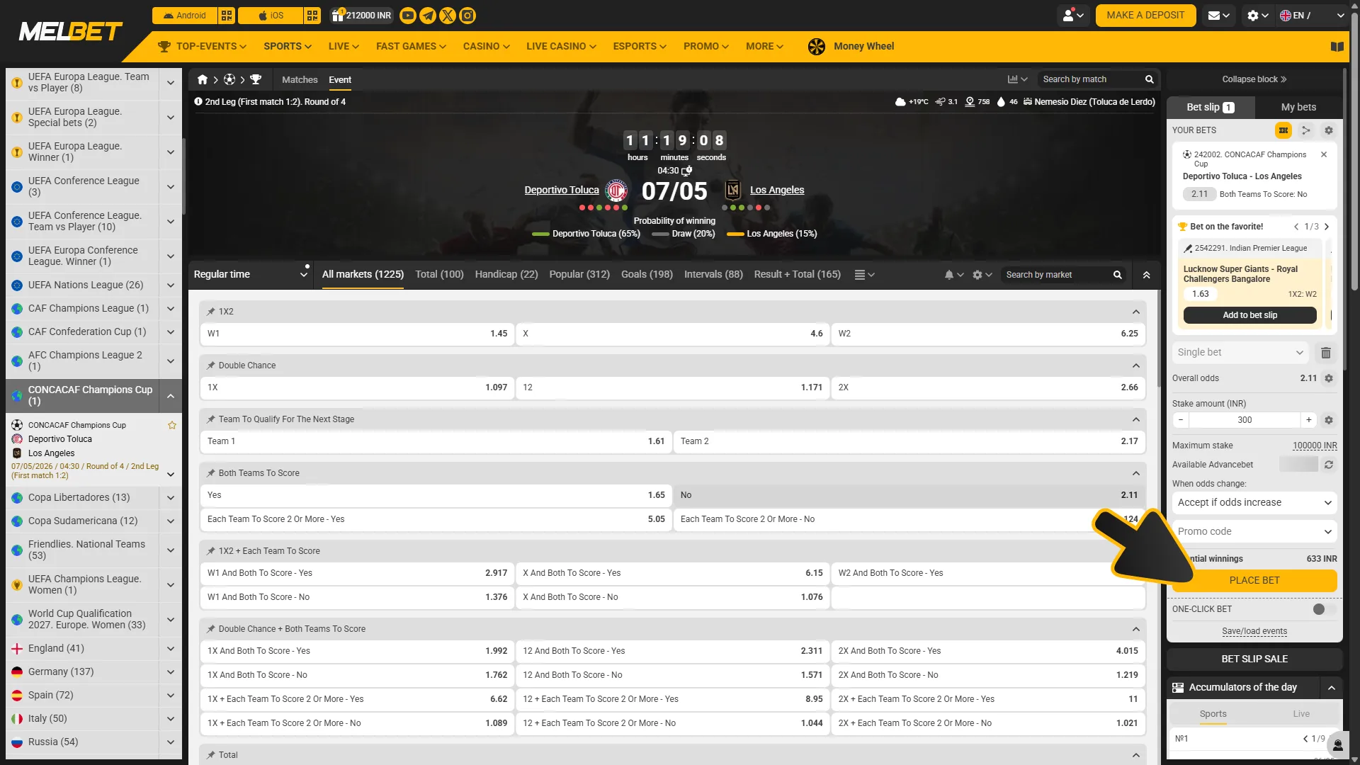 Enter bet amount and confirm your football bet at Melbet sports.