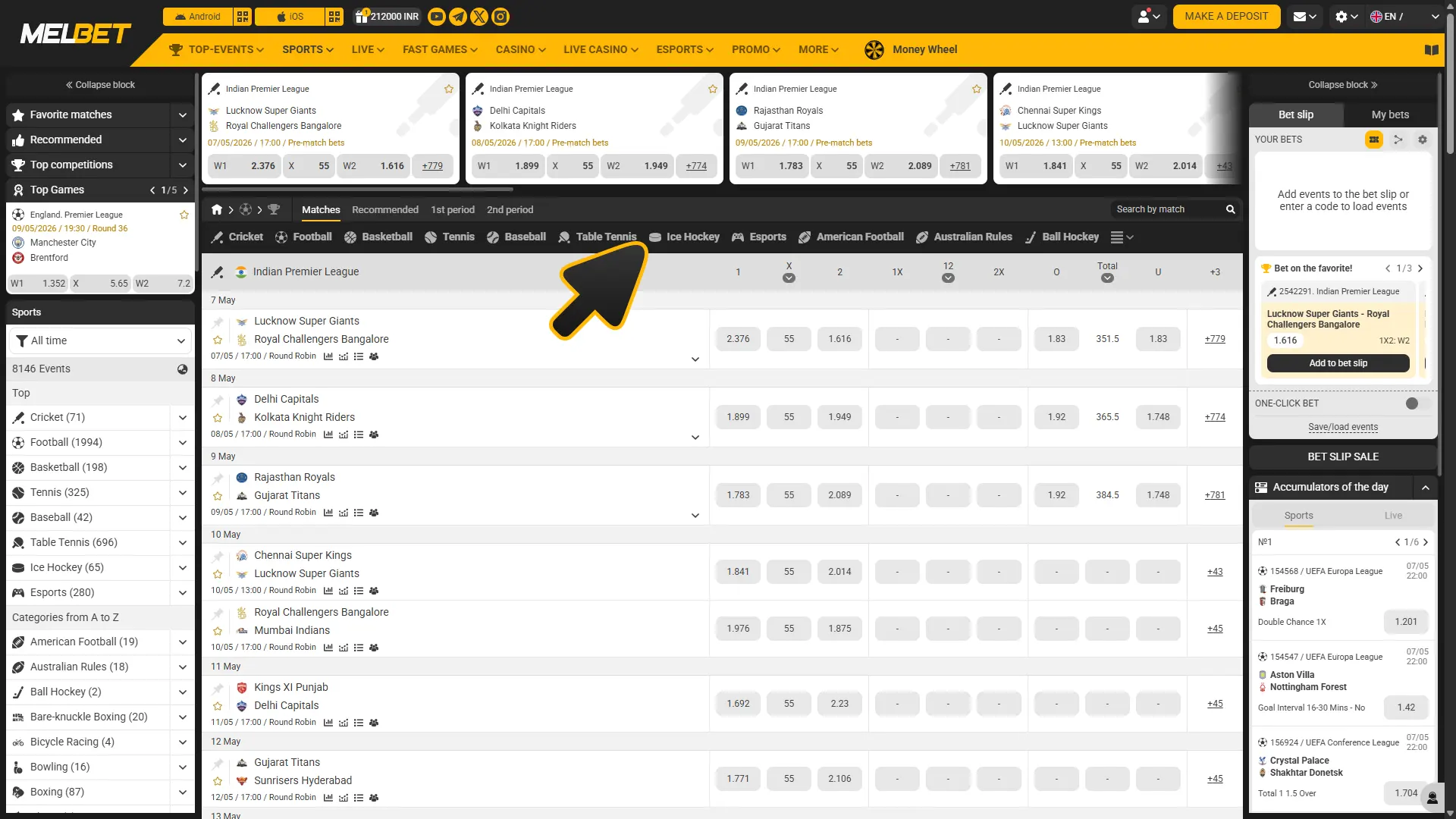 Find ice hockey tournaments you want to place bet on at Melbet sports.