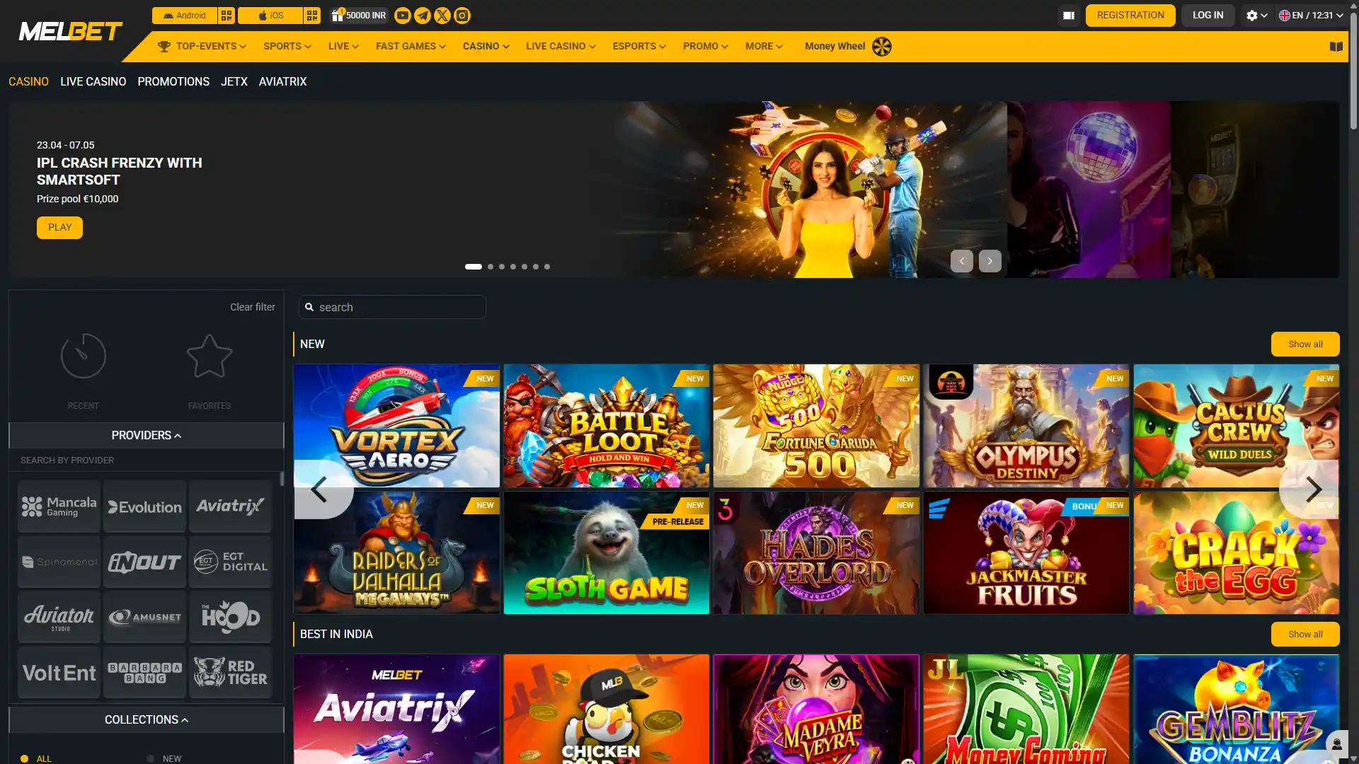 Play different casino games at Melbet casino.