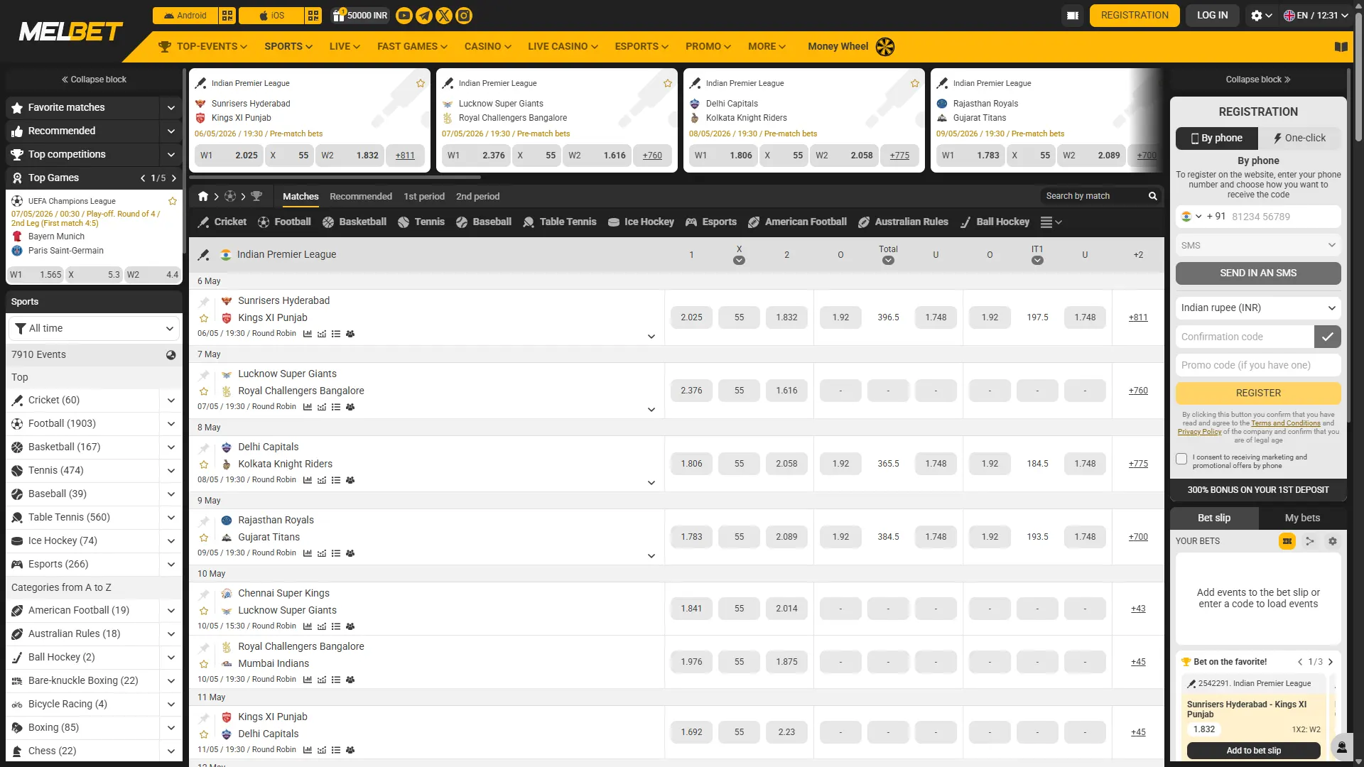 Place bets on global and local tournaments at Melbet sports.