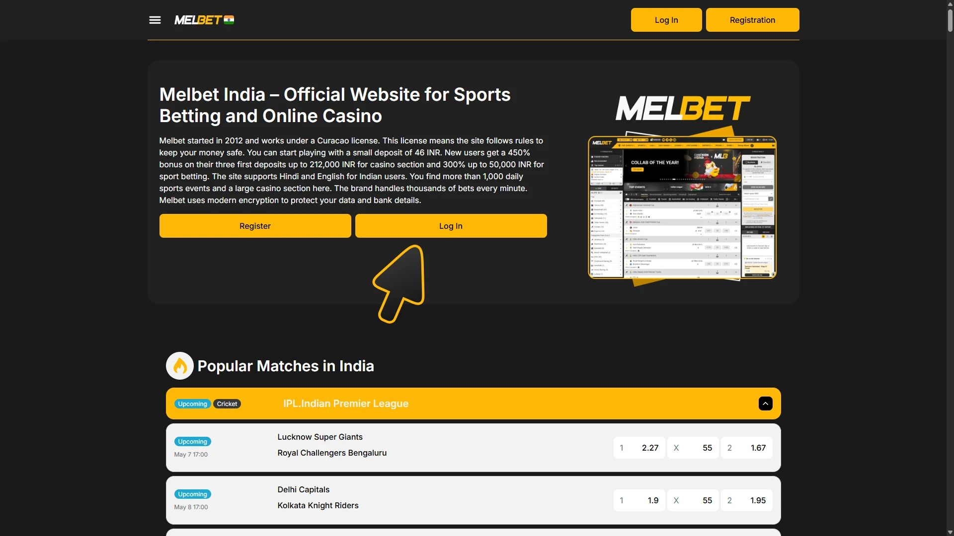 Click this button to open Melbet login form.